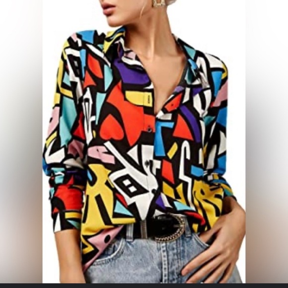 Big Dart Tops - BIG DART Colorful Geometric Print Women's Top blouse
